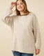 Curvy Soft Stripe Knit Contrast Long Sleeve - Taupe