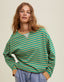 Striped Oversized Crewneck Pullover - Taupe/Green