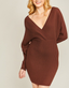 V Neck Sweater Dress - Brown
