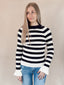 Round Neck Rib Bell Sleeve Pullover - Navy
