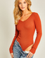 V Neckline Yarn Long Sleeve Body Suit - Terra