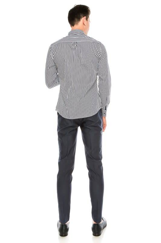 Blue and White Striped Button Up Top