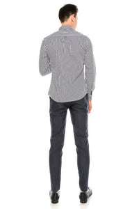 Blue and White Striped Button Up Top