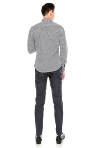 Blue and White Striped Button Up Top