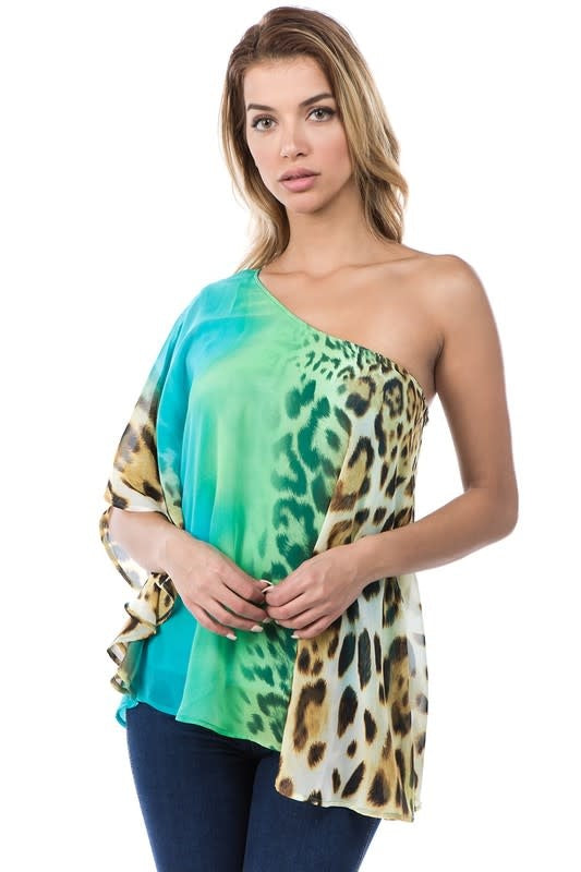 Printed One Shoulder Top With Lining