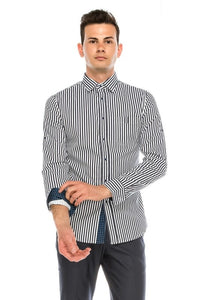 Blue and White Striped Button Up Top