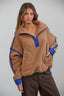 Teddy Sherpa Fleece Half Zip Pullover: CHOCO/BLUE