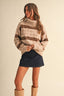 LONGSLEEVED TURTLENECK STRIPED SWEATER: TAUPE MULTI