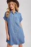 DENIM BUTTON DOWN SHIRT DRESS: MED.WASH