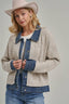 JACKET STYLE SWEATER CARDIGAN DENIM COLLAR: OATMEAL