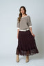 TEXTURED STRIPE RUFFLE TIERED MIDI SKIRT : CHOCOLATE BROWN