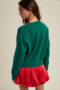 'merry' Fluffy Patch Sweater: Green