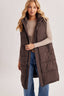DETACHABLE HOOD ZIPPER LONGLINE QUILTED PUFFER VEST: ASH BROWN