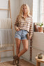 Oversized Striped Lightweight Polo Top: OATMEAL COMBO
