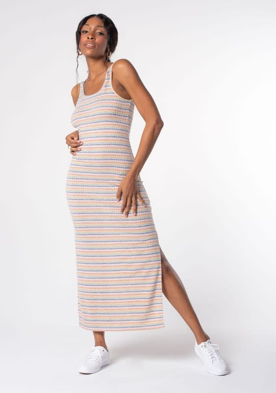 Multi Color Striped Cross Back Maxi Dress - Mustard/Mint