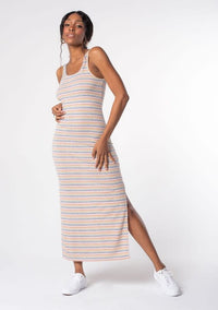 Multi Color Striped Cross Back Maxi Dress - Mustard/Mint
