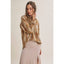 Fall Plaid Ruched Sleeves Button-Down Shirt: LATTE