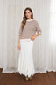 TEXTURED STRIPE CREW NECK HALF SLEEVE SWEATER : CREAM