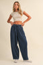 DENIM ELASTIC WAIST RELAXED FIT BALLOON PANTS: DK DENIM