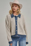 JACKET STYLE SWEATER CARDIGAN DENIM COLLAR: OATMEAL