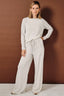 High Waist Contrast Side Panel Scuba Wide Leg Pants: OFF WHITE-ASH GREY