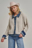 JACKET STYLE SWEATER CARDIGAN DENIM COLLAR: OATMEAL
