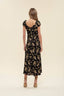 Floral V Neck Ruffle Sleeve Midi Dress - Black