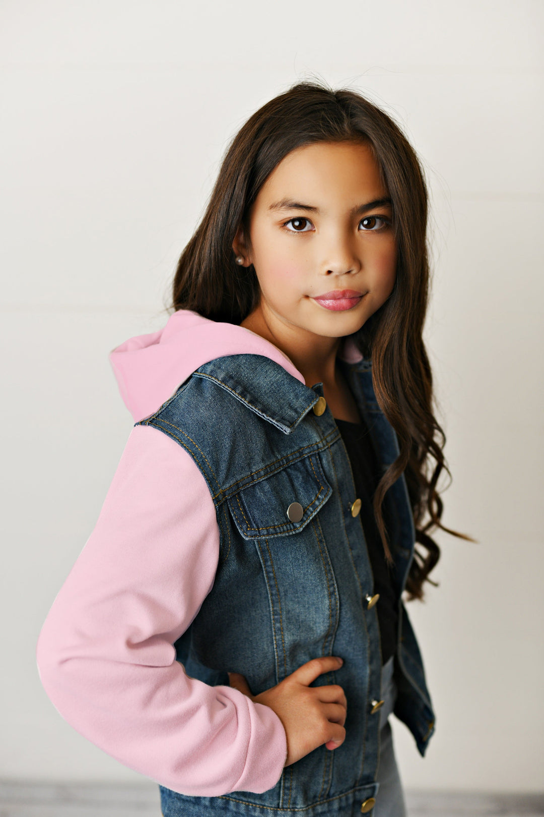 Pink Hooded Denim Jacket