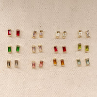 18k Gold Filled Baguette Birthstone Stud Earrings