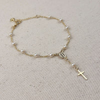 18k Gold Filled Pearl & Figaro Rosary Bracelet