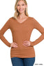 Microfiber Long Sleeve V Neck Tee - Deep Camel