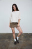 HEATHERED CREW NECK HALF SLEEVE BOXY PULLOVER: OATMEAL