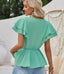 V Neck Peplum Ruffle Top - Lake Green