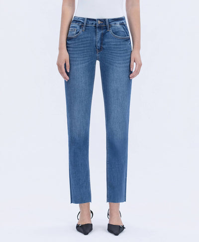 WINNIE HIGH RISE MEDIUM DARK WASH SLIM STRAIGHT JEANS