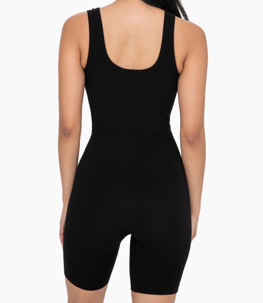 Ribbed Seamless Shortsie Romper - Black