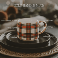 Red Plaid 14oz. Gold Handle Coffee Mug