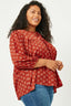 Curvy Tie Neck Floral Printed Peasant Top