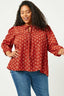 Curvy Tie Neck Floral Printed Peasant Top