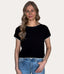 Textured Sweater Top With Scallop Edge - Black/Ivory