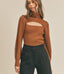 Ribbed Knit Cutout Turtleneck Sweater - Roasted Pecan