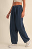 DENIM ELASTIC WAIST RELAXED FIT BALLOON PANTS: DK DENIM