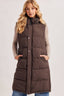 DETACHABLE HOOD ZIPPER LONGLINE QUILTED PUFFER VEST: ASH BROWN