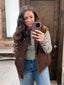 OVERSIZE HIGH NECK QUILTED PUFFER VEST: CHOCOLATE