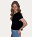 Textured Sweater Top With Scallop Edge - Black/Ivory