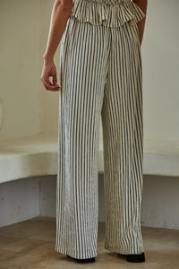 Woven Polyester Spandex Striped Straight Leg Pants: Natural Black