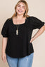 Eyelet Bubble Sleeves Solid Knit Top