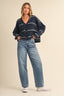 STRIPED BUTTON DOWN  KNIT CARDIGAN: NAVY