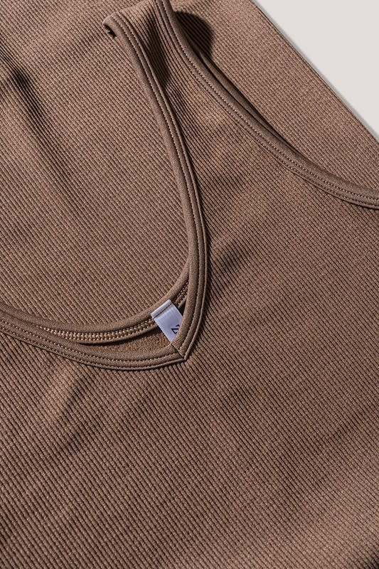 Ribbed Sports Bodysuit - Brown