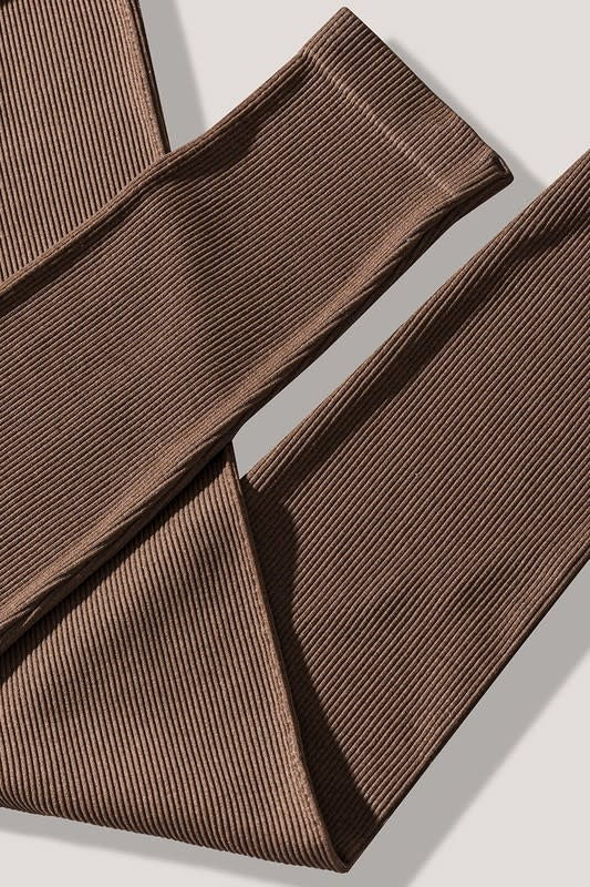 Ribbed Sports Bodysuit - Brown