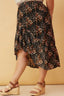 Curvy Textured Floral Print Asymmetric Midi Skirt